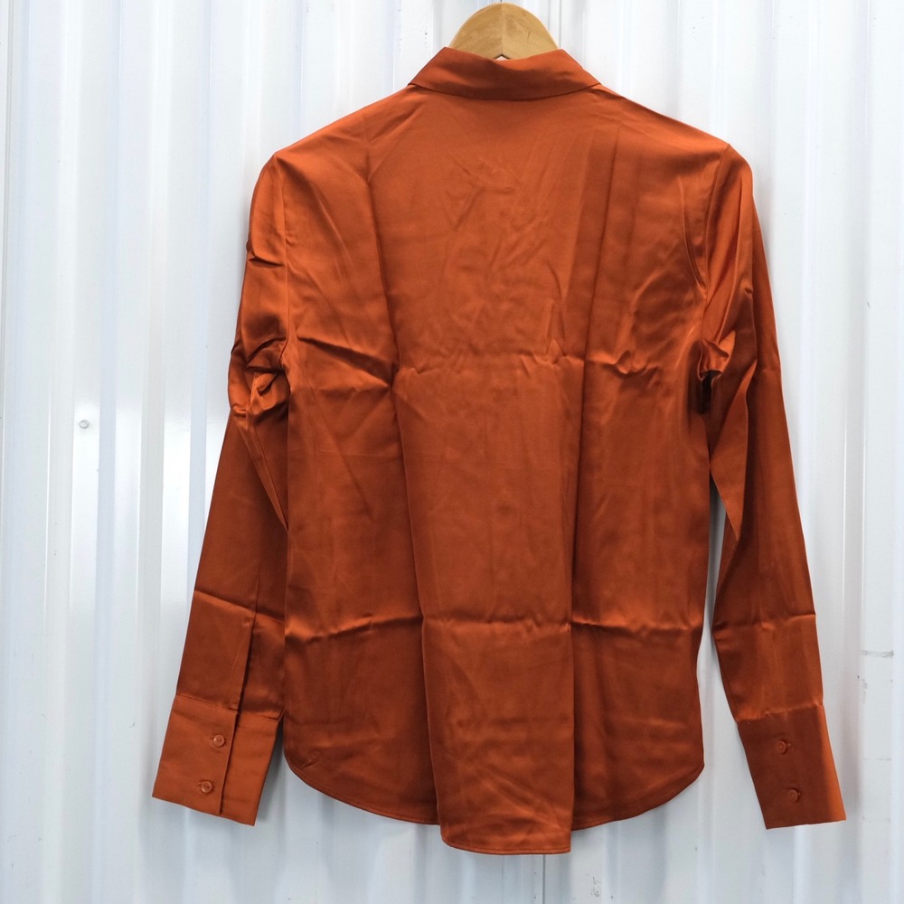 NWT Abercrombie and Fitch Shirt Women's Orange Satin XS Button Up‎ Solid - Picture 2 of 8
